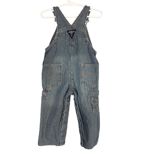 OshKosh B Gosh Conductor Stripe Overalls Toddler 18 Months Denim Jean Cotton - Picture 3 of 7